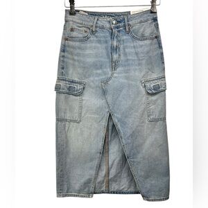 American Eagle High Rise Midi Denim Skirt 00 W24